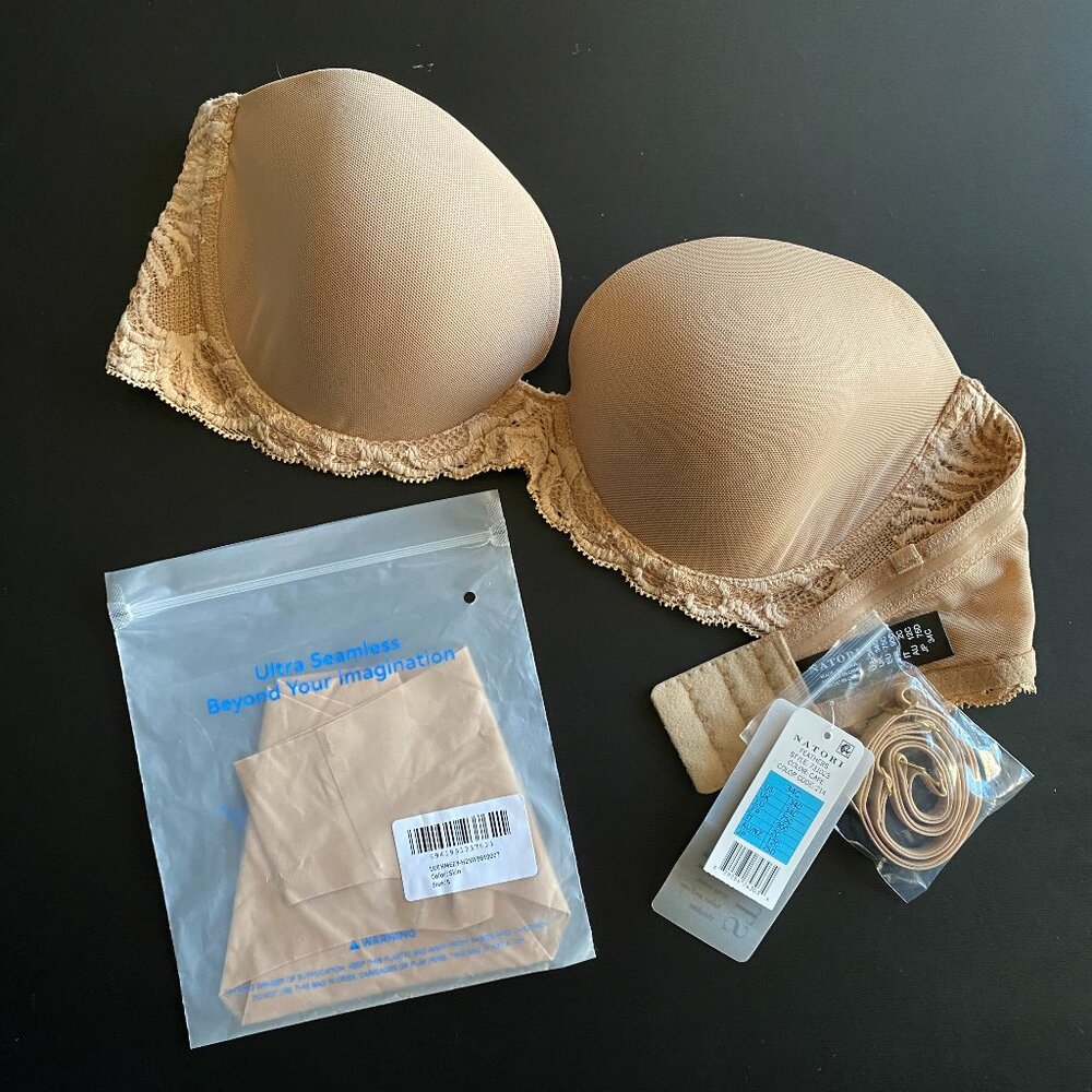 NWT Natori Feathers Strapless Plunge Multi-Way Bra 34C & Seamless Briefs Size S